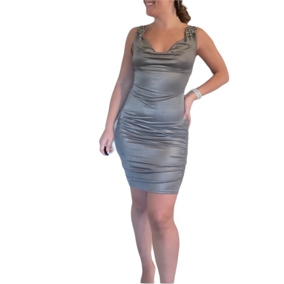 Jovani Midi Dress Gray - Picture 2 of 6